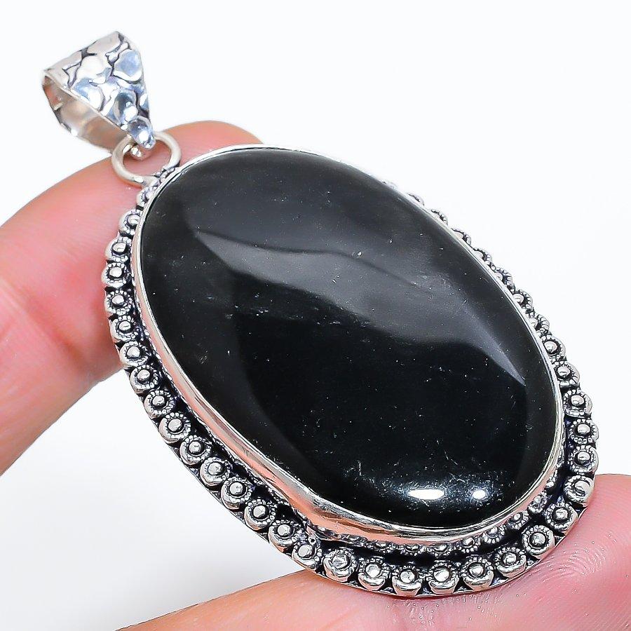 

Black Onyx Gemstone Handmade 925 Sterling Silver Jewelry Pendant 2.56 SU-10706