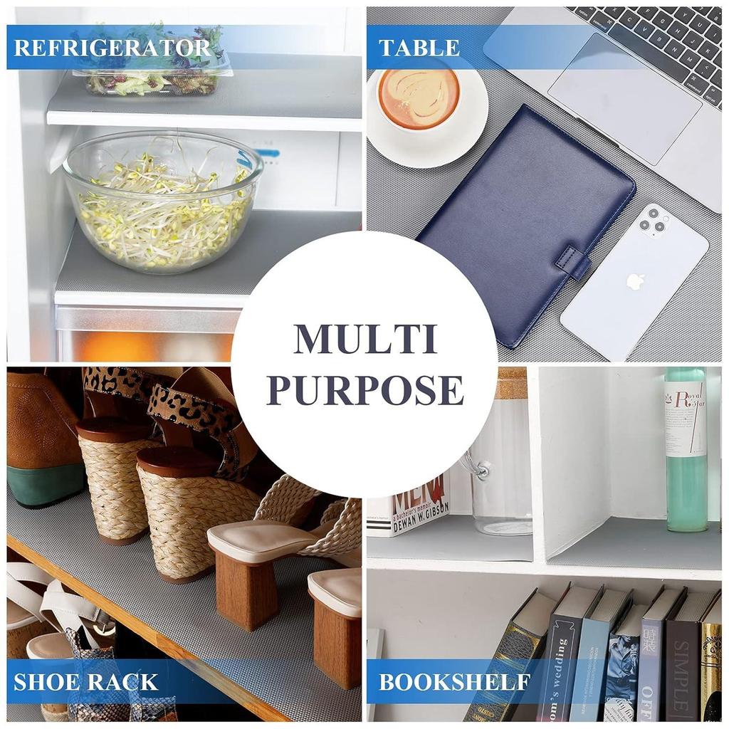 EVA Livsmedelskvalitet Tvättbar Halkfri Matta/Ark för Kylskåp, Hyllskydd, Bord, Kökslådsmatta (Grå, 45 cm X 5 meter)