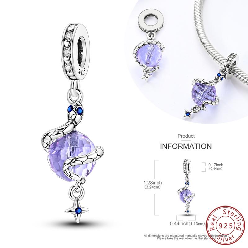 Real Copper Mysterious Purple Series Charms Bead Fit Original Bracelet Pendants Diy Jewelry Gift