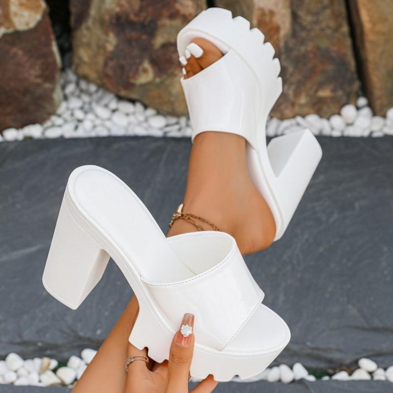 Square Heel Platform Mules Women Outdoor Slippers Peep Toe Slip On Sandals Chunky Heel Shoes Slingback