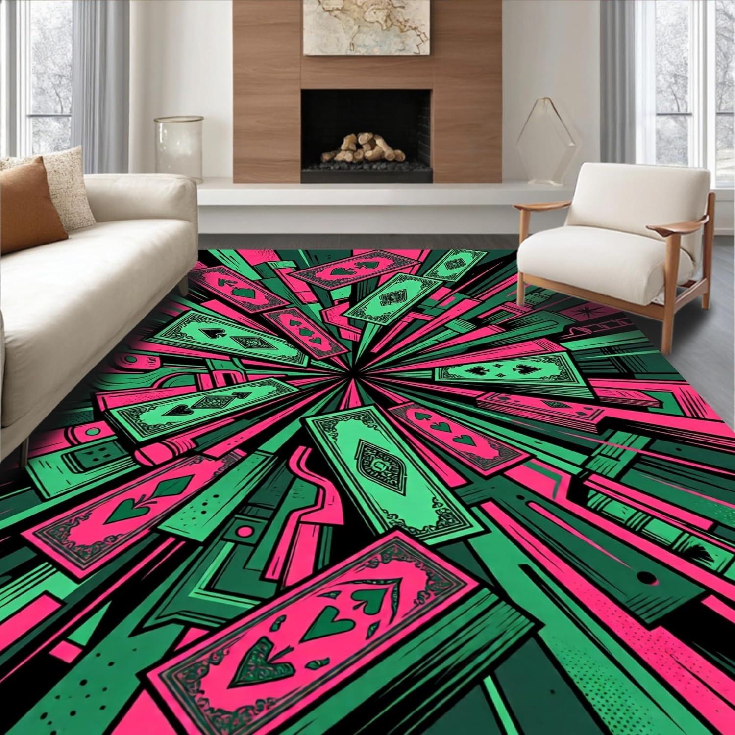 Pink Green 100 Dollar Bill Area Rug Money Print Luxury Cash Floor Mat Soft Non-Slip Funny Dollar Carpet for Living Room Bedroom 40x60cm