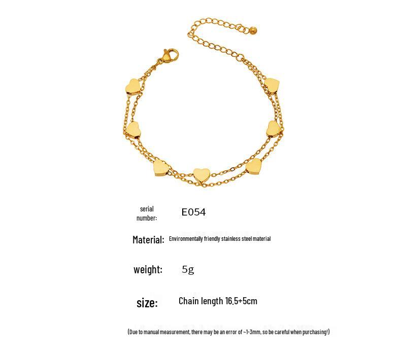 Elegant EU-US Style Double-Layer Heart Bracelet - Cute, Simple, 18K Gold-Plated Stainless Steel Jewelry