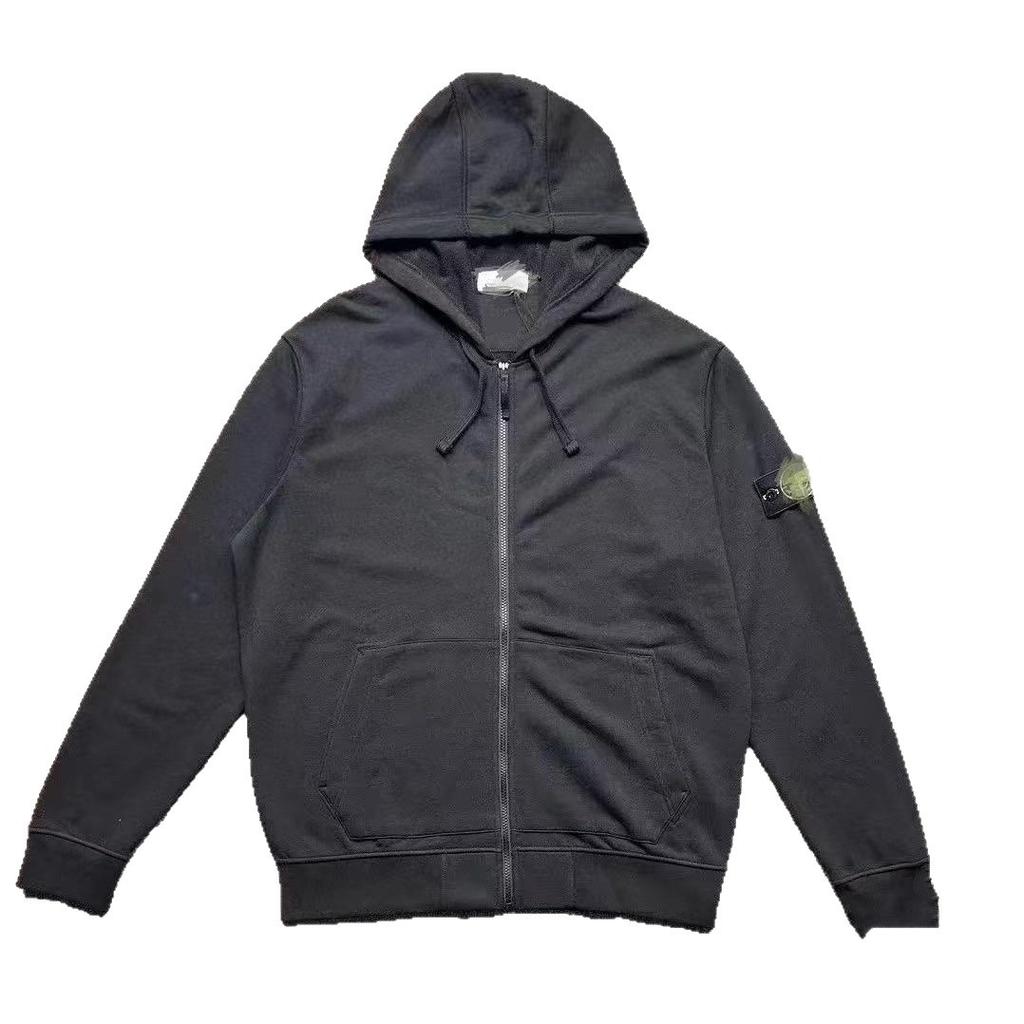 Bluza z kapturem rozpinana z haftem kamieniami – Casualowa gładka bluza sportowa – Unisex