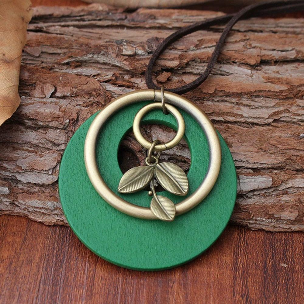 Leather Chain Wooden Pendant Necklace Boho Clothing Pendant Vintage Necklace  for Women Men