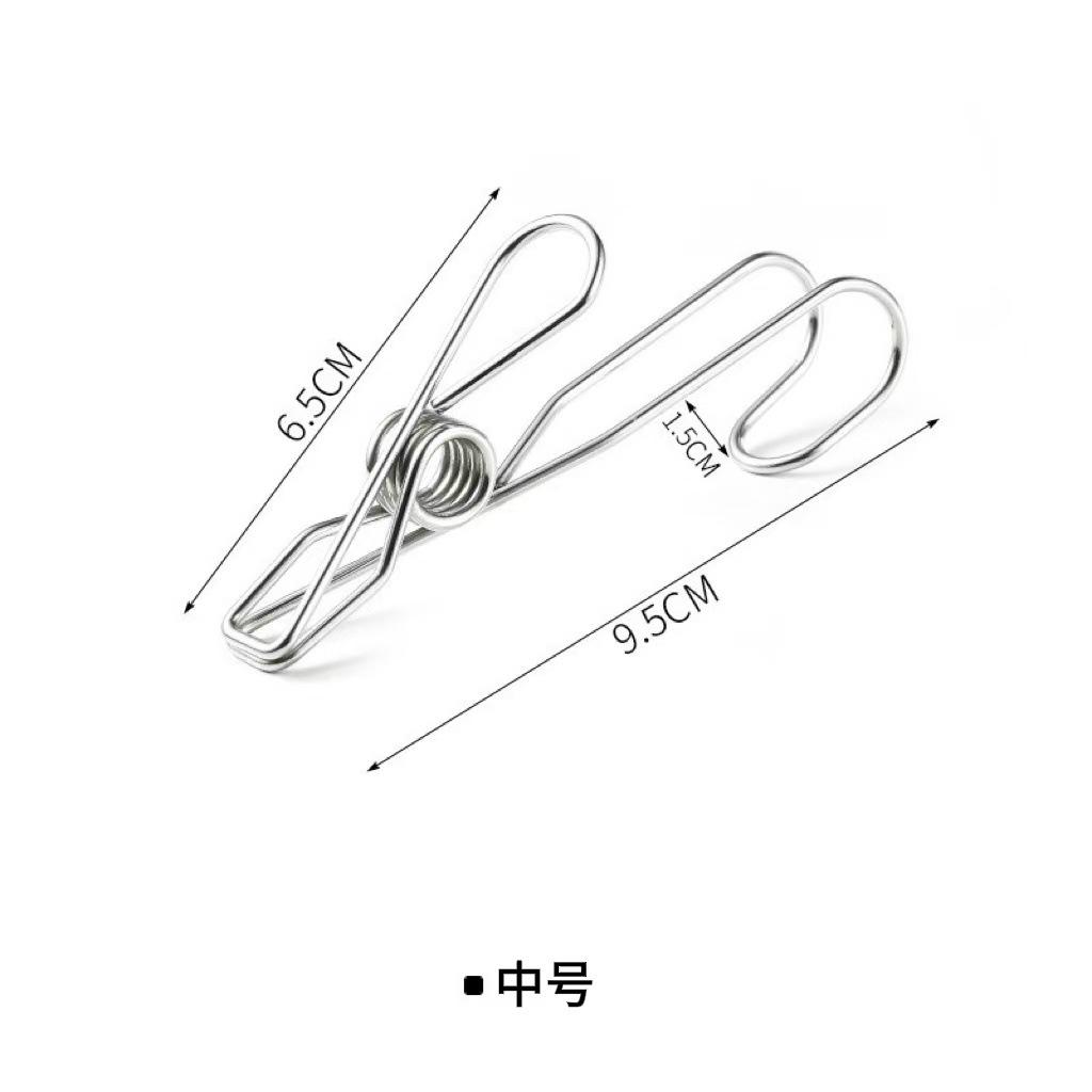 Stainless Steel Clip with Hook, 9.5CM Multi-Purpose Hanging Clip for Kitchen, Bathroom, Laundry, Windproof Clothesline Clip