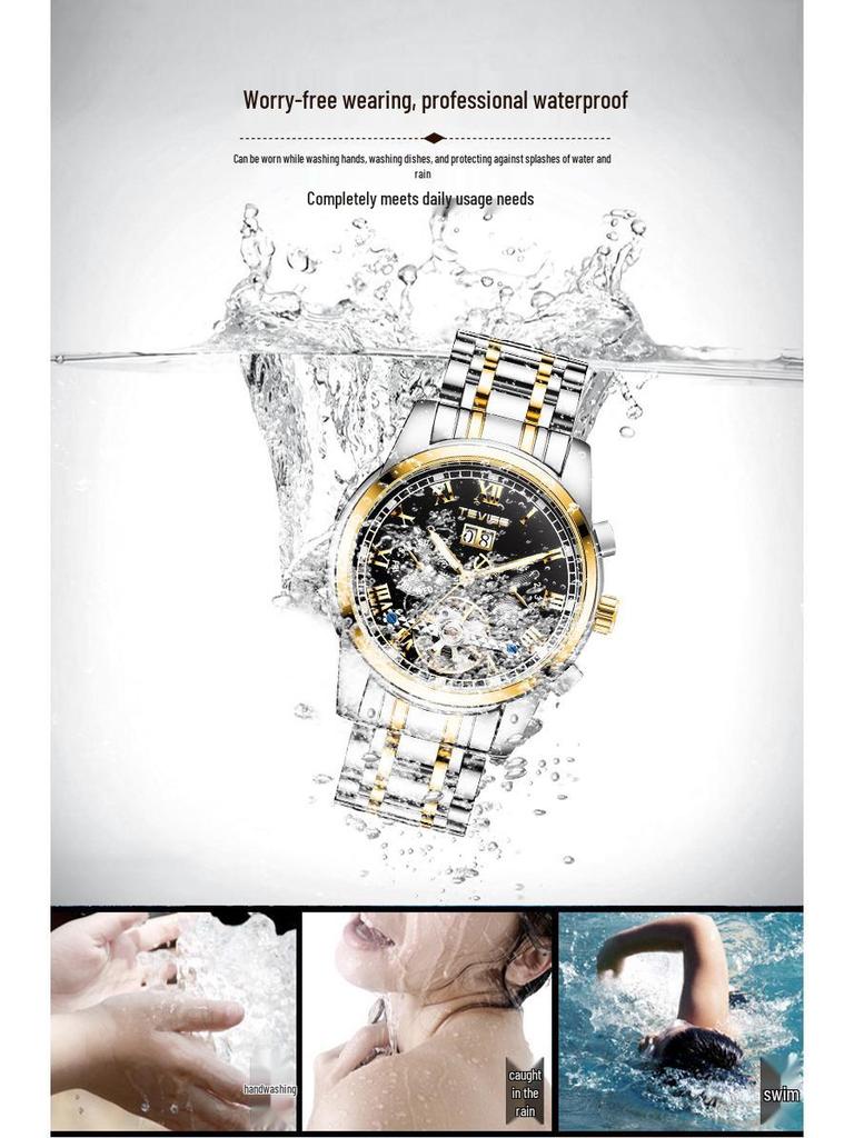 TEVISE Men's Classic Tourbillon Calendar Mechanical Watch