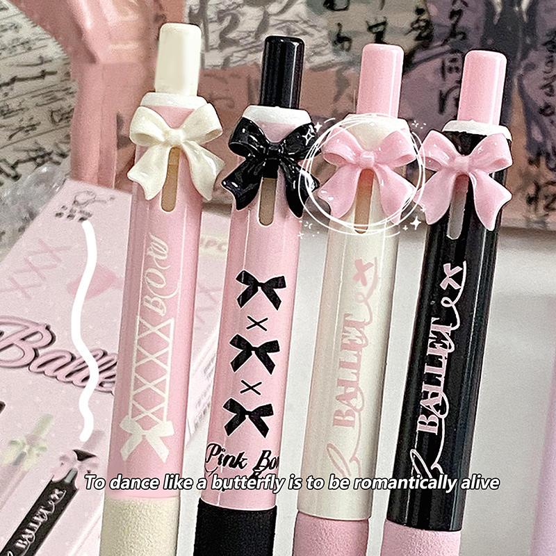 

4 шт. Милая гелевая ручка с бантиком для женщин, девушек, быстросохнущие нейтральные ручки, ручки для плавного письма, офисные принадлежности, студенческая канцелярия, подарки