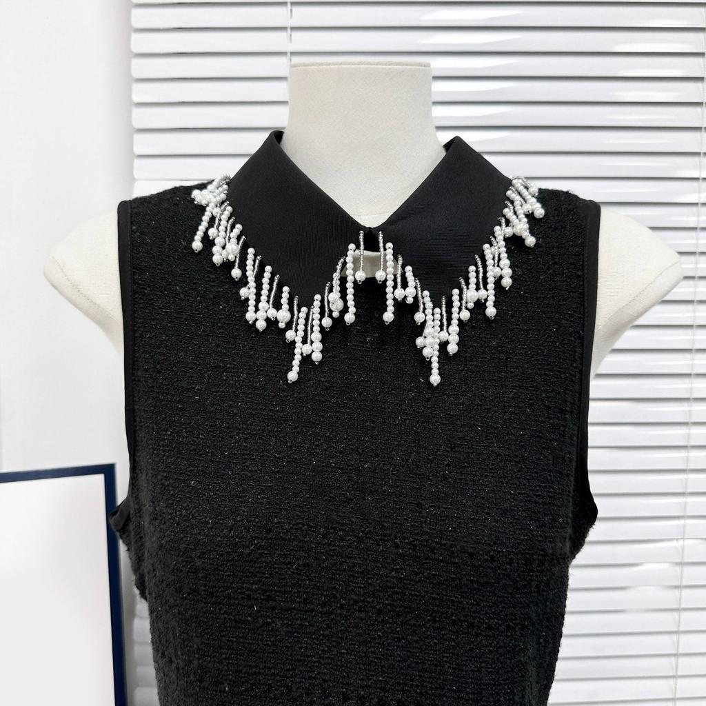 Elegant Pearls Beaded Tassels Trim Detachable Faux Collar Enhances Clothing Layers for Women Jewelry Bib Choker Neckalce
