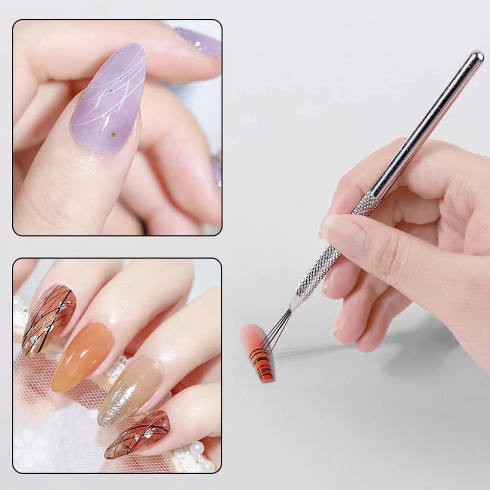 3er-Pack 7-Nadel Nail Art Liner Pinsel Aus Edelstahl mit Flexiblen Nadeln Ultrafeine Linien für Gel-Nagelkunst
