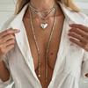 Fashion Gold Color Love Heart Pendant Necklace Women Vintage Beaded Chain Long Necklace Sweater Chain Jewelry Accessories