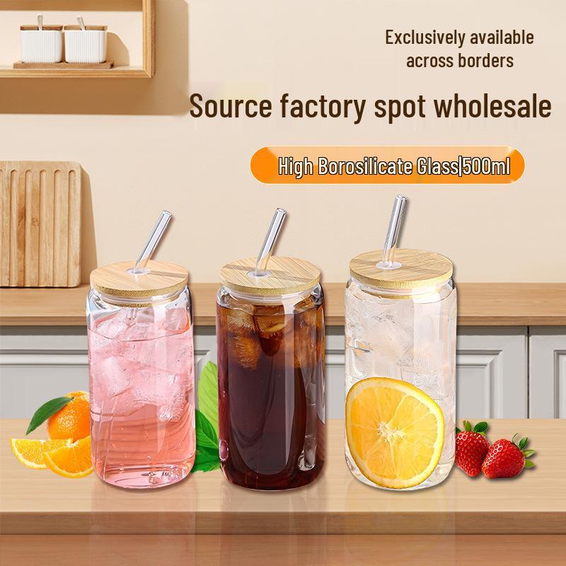 Borosilicate Glass Cola Cup with Bamboo Lid & Straw - Heat Resistant Coffee Cup