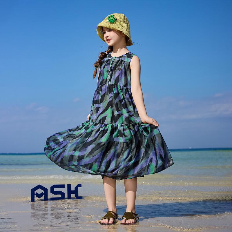 ASK JUNIOR Girls' 2026 Summer Sleeveless Mesh Resort Dress