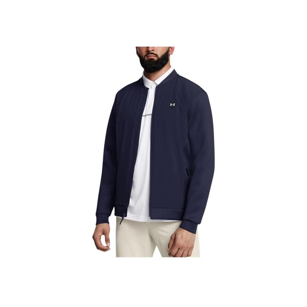 Under Armour Drive Pro Storm FW24 Hybrid Locker Wasserdicht Warm Reißverschluss Langarmjacke Herrenjacke Midnight-Navy Metallic-Silver 1387117-410