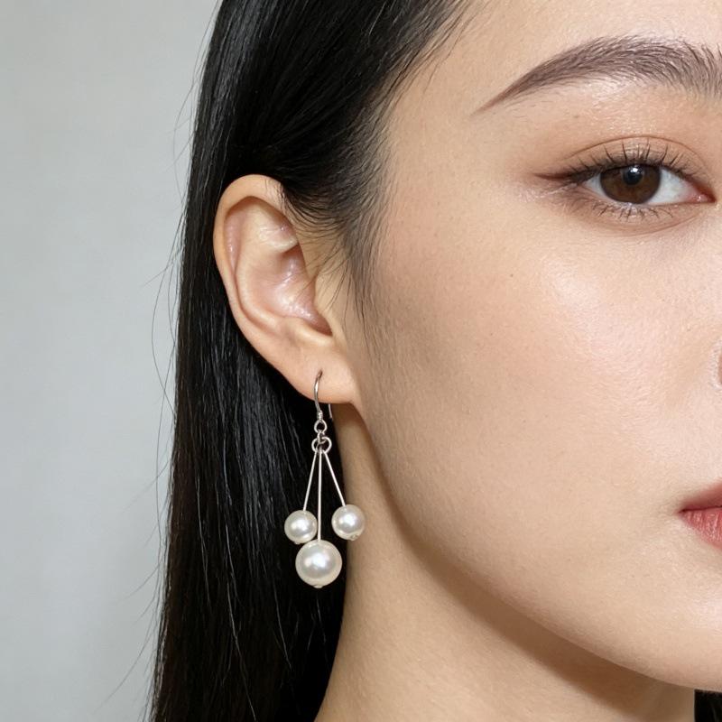 S925 Sterling Silver Pearl Tassel Long Ear Hook Earrings - Fashionable & Versatile. 925 Silver