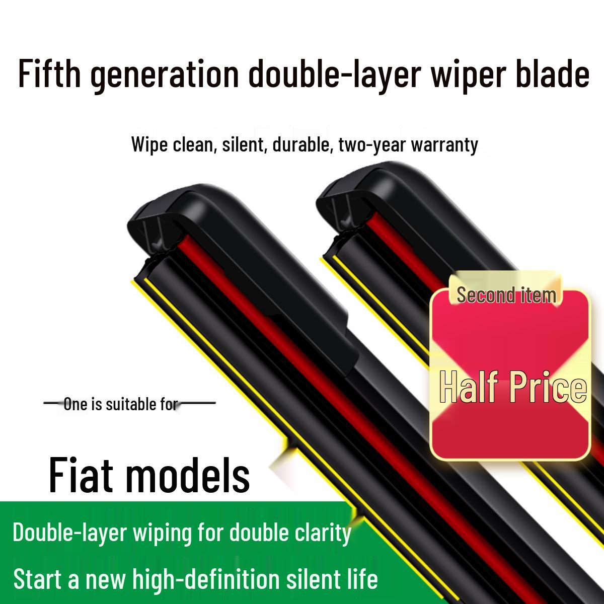 HD Frameless Double Layer Rubber Wiper for GAC Fiat Viaggio Zhiyue Viaggio [2012-present] Front Wipers Pair