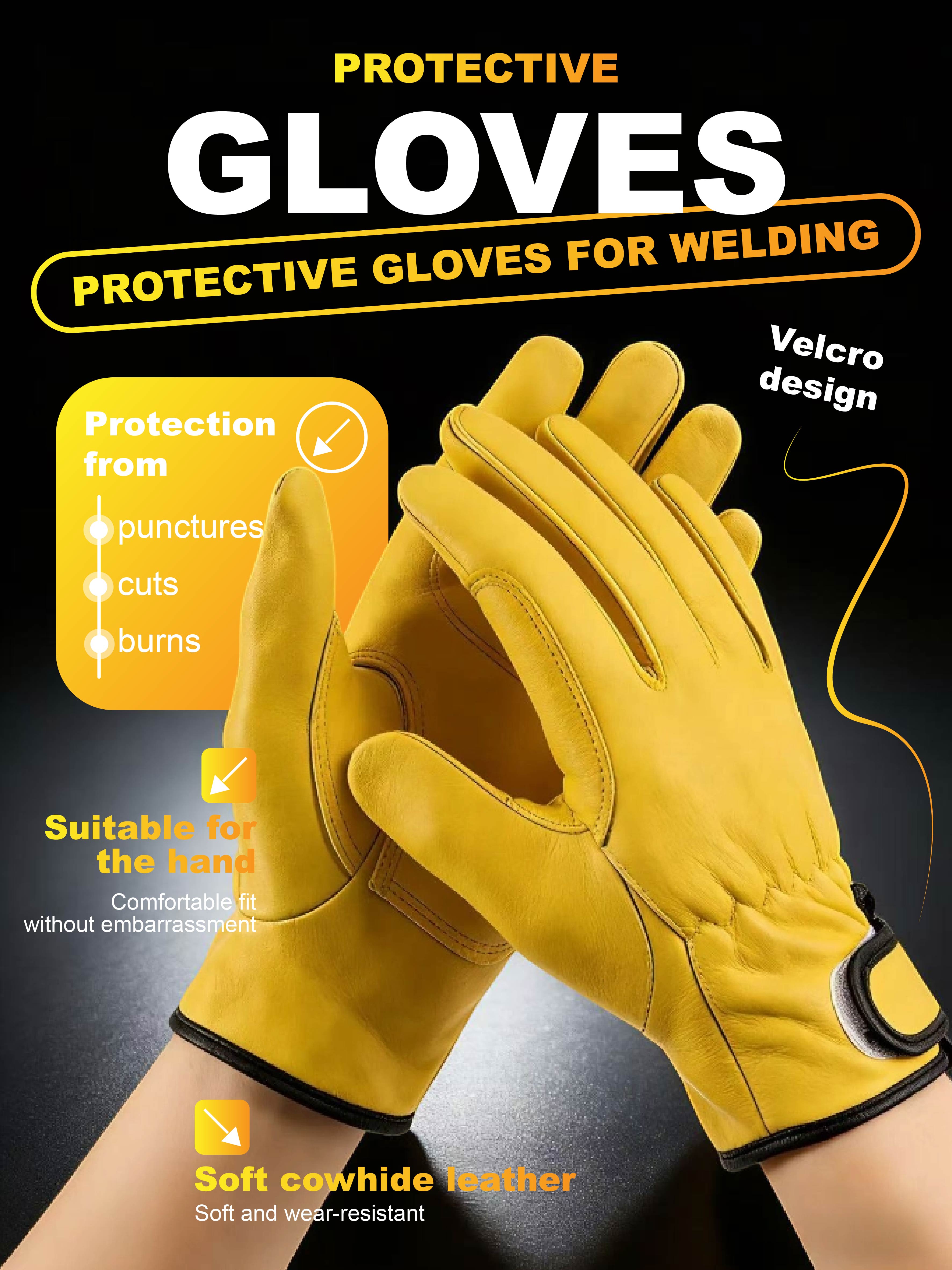 

Welding Protective Gloves - Soft Cowhide Leather Work Gloves (Cut/Puncture/Burn Resistant) жовтий