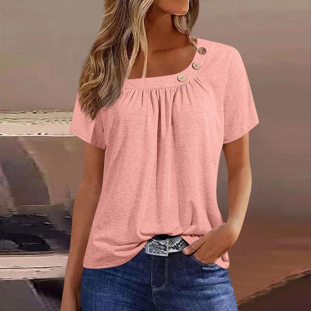 Sommer-Tops für Damen, einfarbig, für Damen, O-Kragen, kurzärmelig, bequem, Damen-Tops, T-Shirts