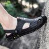 Sandales de randonnée pour hommes Sandales en cuir noir Sandales d'été d'extérieur Sandales romaines à bout large Marron Chaussures de plage Chaussures d'eau Grande taille