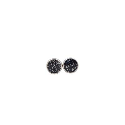 Orecchini a perno da donna con paillettes in smalto nero, in metallo color argento, rotondi, piccoli, per ragazza, design semplice, mini gioielli per le orecchie