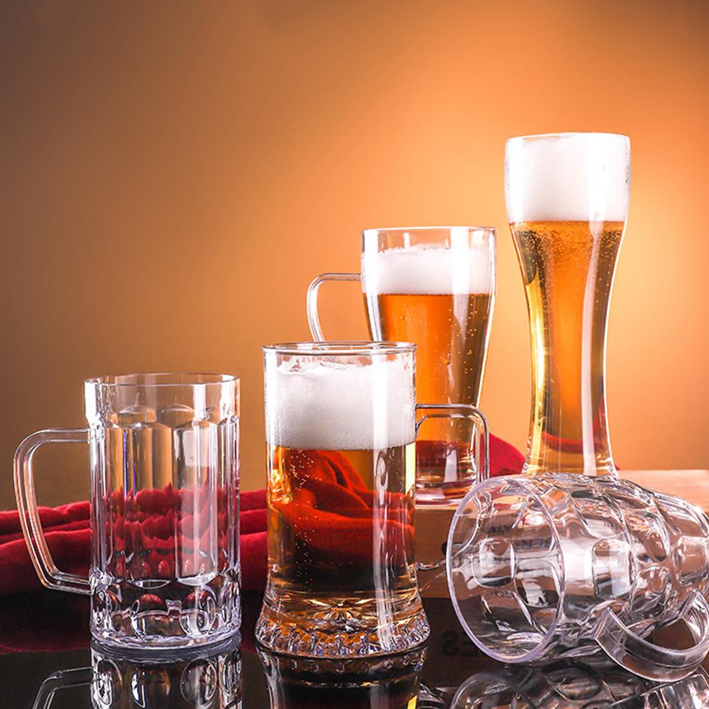 Acrylic Beer Mug with Handle Unbreakable Drinking Glasses Shatterproof Water Tumblers for Indoor Outdoor Dishwasher Safe