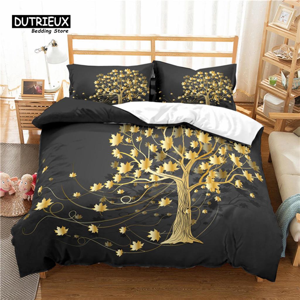 Luxury 3D Golden Flower Print Home Living Comfortable Duvet Cover Pillowcase Kid Bedding Set Queen and King EU/US/AU/UK Size