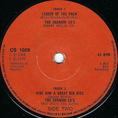 7inch Record SHANGRI-LAS - Leader Of The Pack / Give Him A Gre CS1009 Charly Records 1976 UK Rock Used
