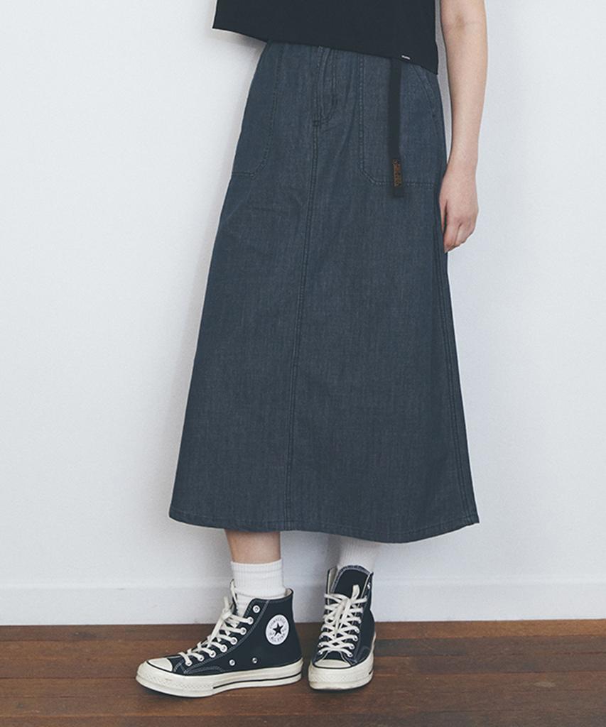 Columbia University Columbia Trajan Label Belted Denim Long Skirts Black Denim