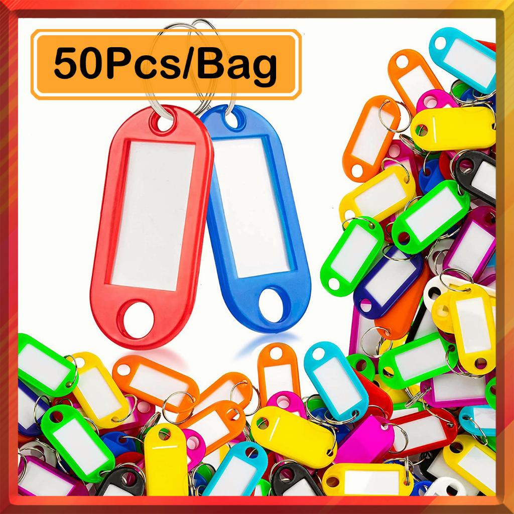 50pcs Key ID Label Colorful Key Holder Plastic with Keyring ID Tags Name Label Card Portable