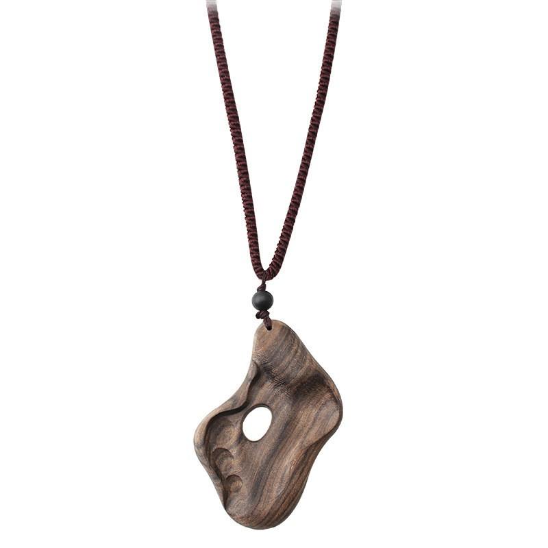 Handmade Wooden Pendant Necklace Ethnic Boho Style Long Chain Leaf Design Natural Women