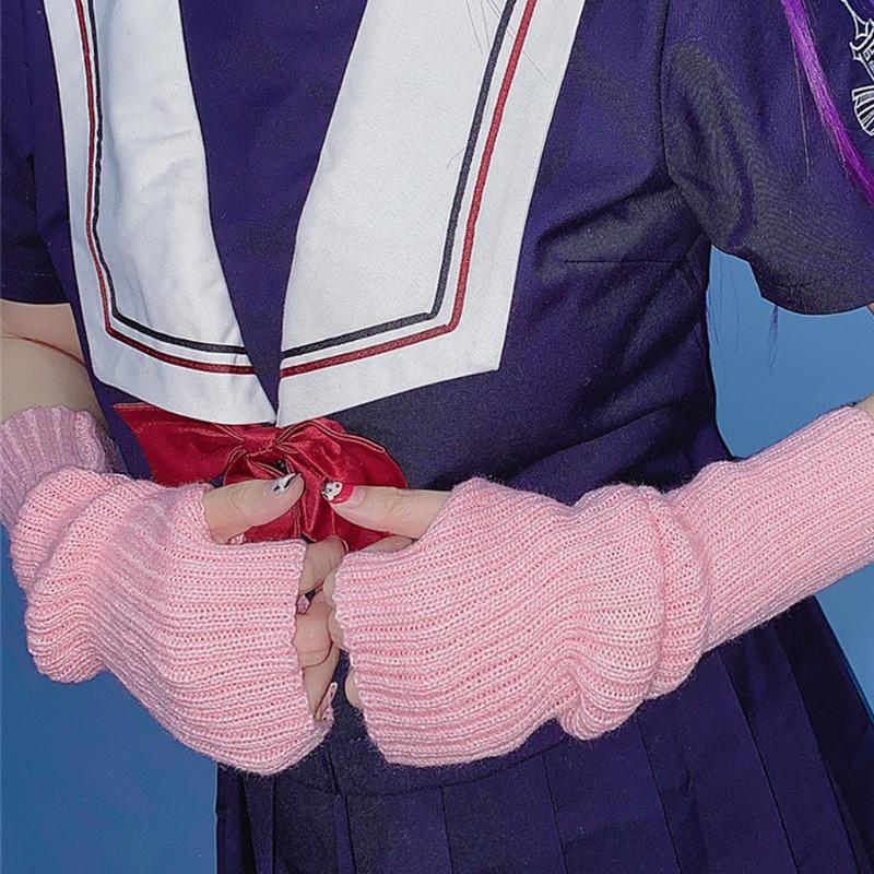 Long Fingerless Gloves Knitted Arm Sleeves Stretchy Arm Cover Thumb Hole Mittens