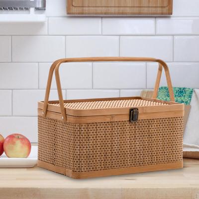 Bamboo Basket Woven Organizer Bin with Handles Food Storage Moon Cake