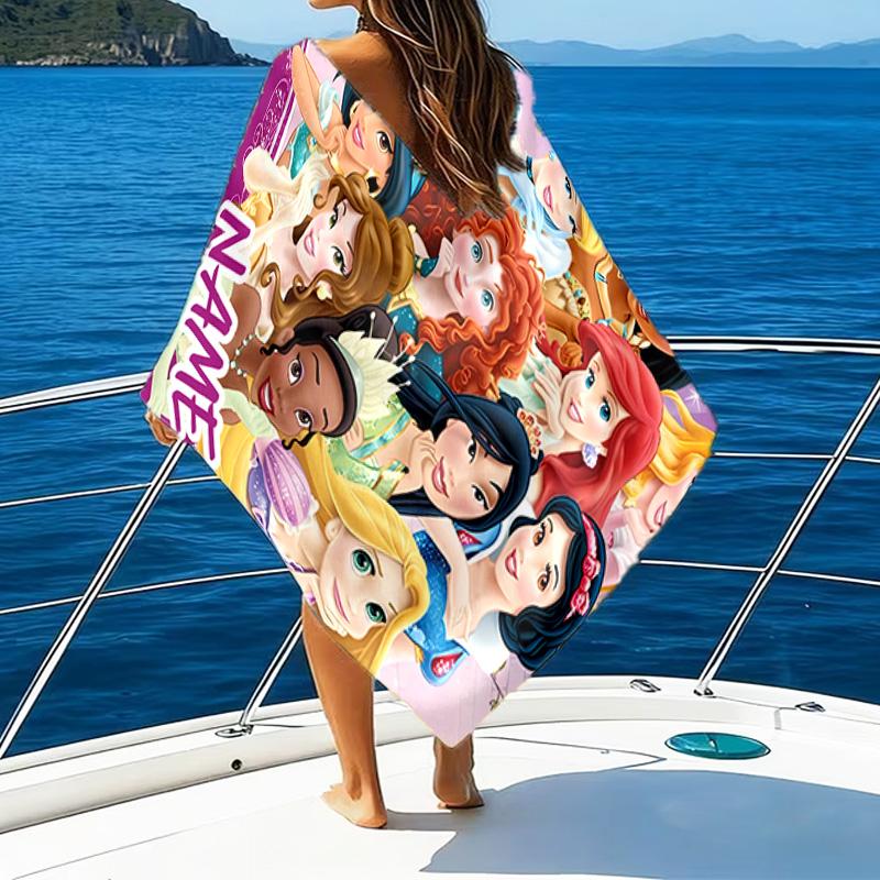 1pc Princess2 Beach Towel with Custom Name, Beach/Swimming/Bath/Picnic/Camping Towel, Suitable for Seaside Beaches