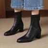 New women's beef tendon soft-soled fashion boots, leather high-heeled round head large-size women's boots, zipper mid-boots after autumn and winter