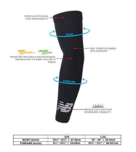New Balance Unisex Compression Arm Sleeves for Outdoor Sports, Black, Sizes L/XL (1 Pair)