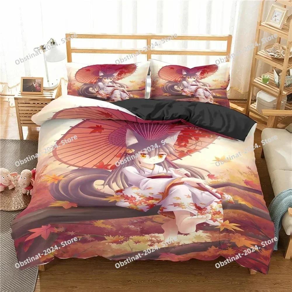 Lovely Anime Girl Bedding Set Kawaii Printed Single Comforter Quilt Bed Cover Duvet Cover Pillow Case 3 Pieces Kids Adult Size