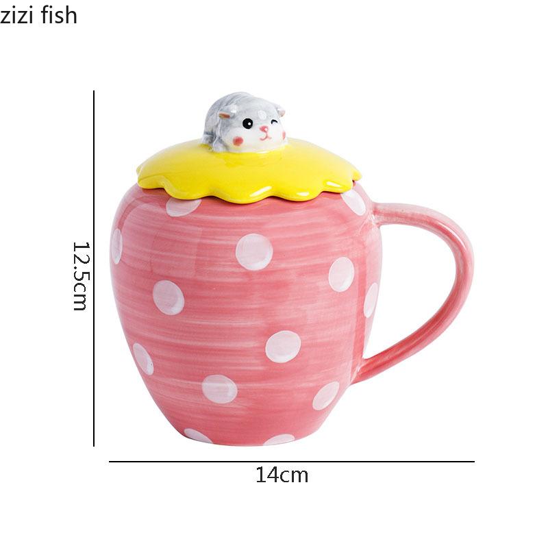 Creative Strawberry Shaped Ceramic Mug Cute Coffee Mug with Lid Afternoon Tea Milk Cup Juice Cup Beverage Cups Home Water Cup