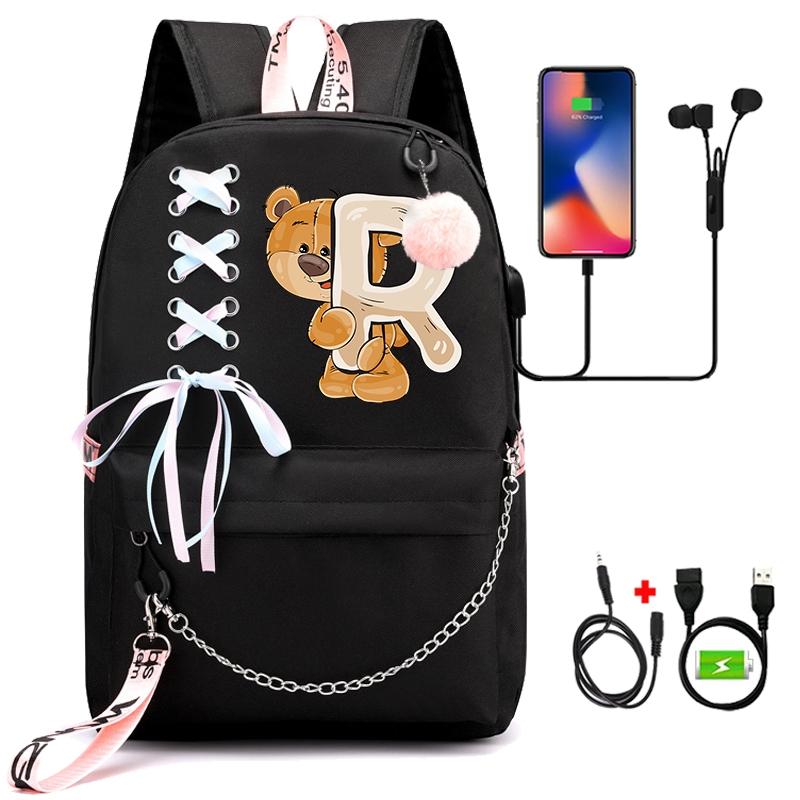 Batoh Little Bear s 26 anglickými písmeny pro děti Zpátky do školy pro chlapce Dívka Kreslená taška na knihy Kawaii Studentská školní taška