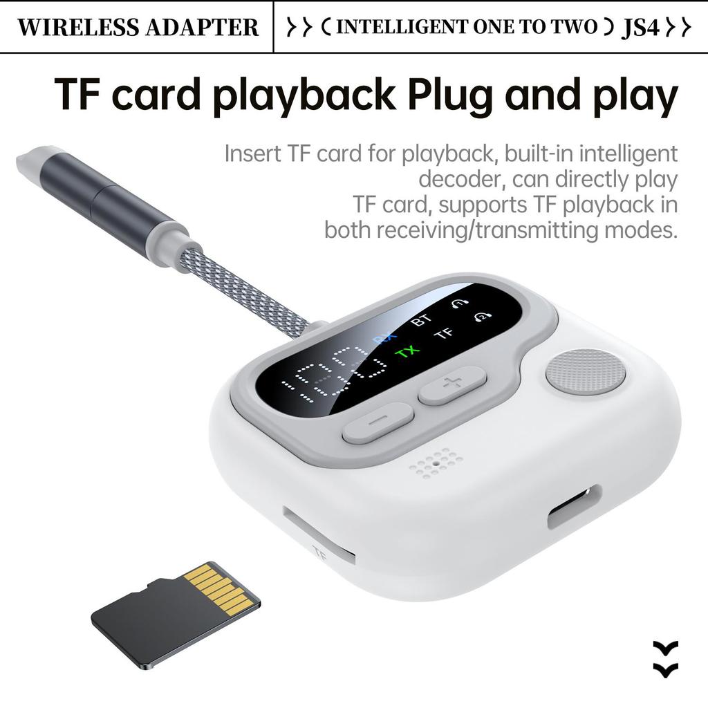 Nadajnik Odbiornik Audio Bluetooth 5.4 Adapter Bezprzewodowy 3.5MM AUX Obsługa Odtwarzania Karty TF Z Mikrofonem Do Samochodu Samolotu TV PC Głośnika Słuchawek