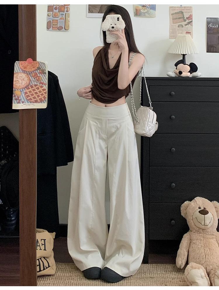 Women's Khaki High-Waisted Casual Wide-Leg Pants - Loose, Slimming, and Lightweight for Summer 2026