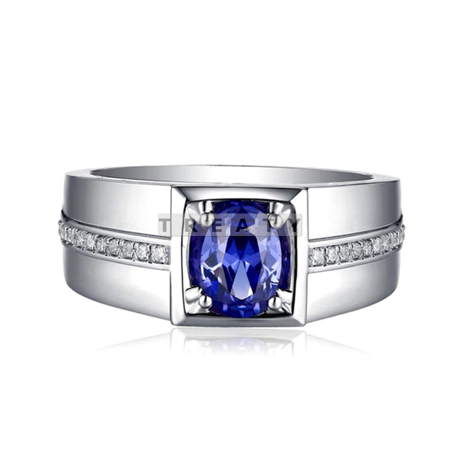

Blue Sapphire Oval Cut Gemstone With 925 Sterling Silver Ring For Men s #208 JL375725356291 4-16 US срібний