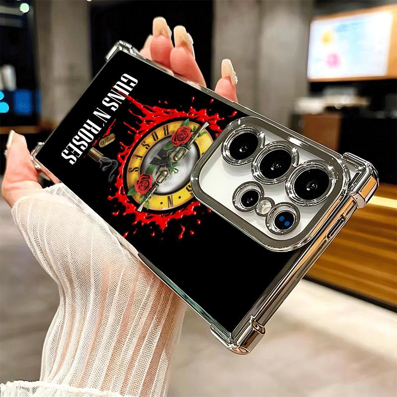Band G-Guns N R-Roses Plating Phone Case For Samsung Galaxy S24 S25 FE S26 Edge S23 Ultra S22 S21 Plus S20 Anti-Fall Airabag Cov