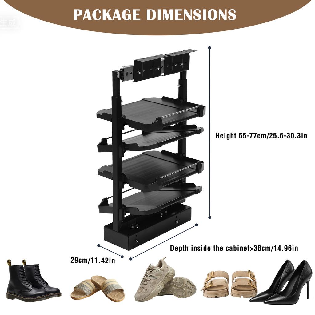 4 Tier Multi-Functional pull-out Shoe Cabinet Suitable for Entryway and corridors Adjustable Height Retractable Metal Stackable