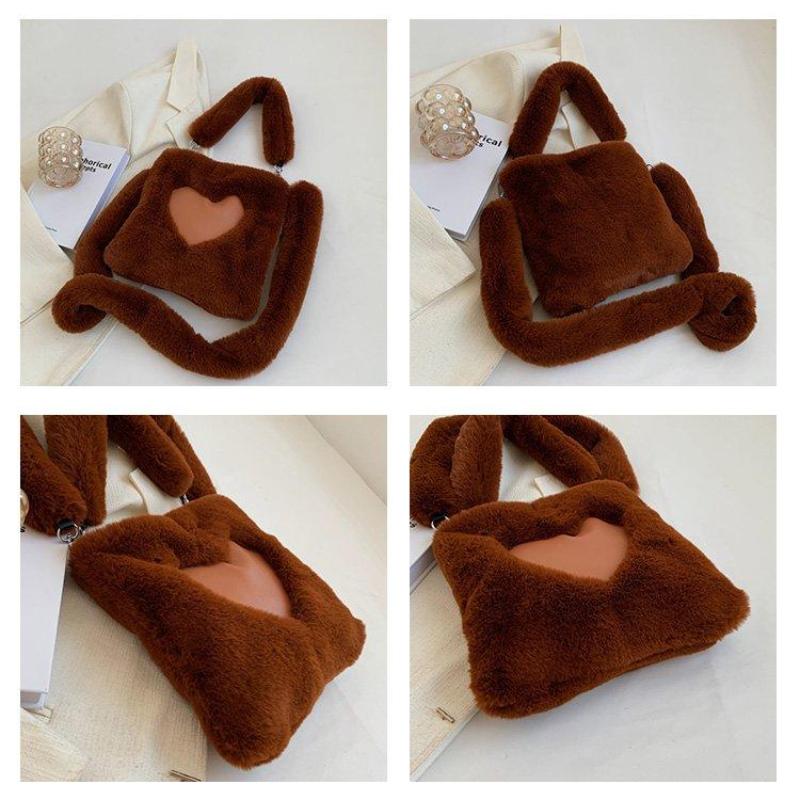 Fashion Love Heart Clutch Bag Versatile Women's 2023 New Fall Winter Large Capacity Shoulder Crossbody Bag Soft Plush Tote Bag
