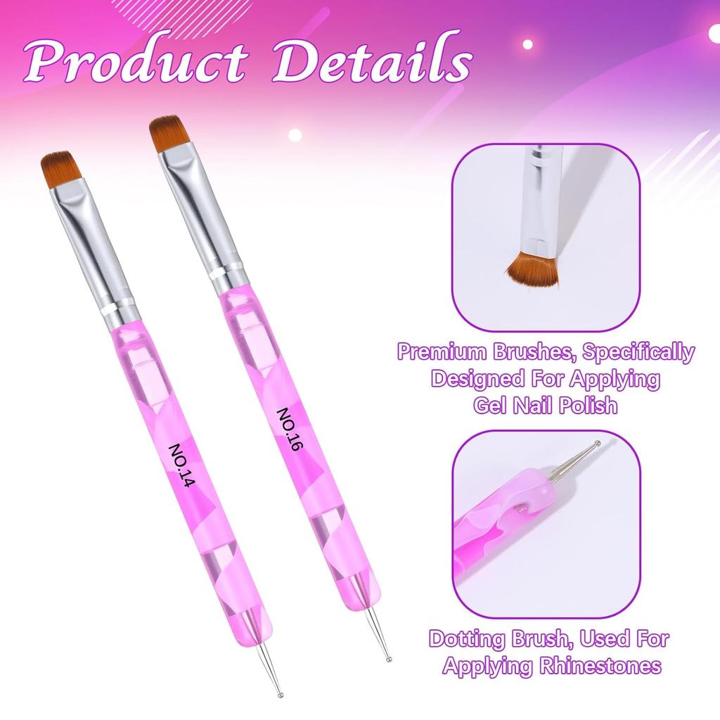 Clean Up Brush for Gel Nail Polish, 2Pcs Double-ended French Tip Brushes for Nails Professional 2 In 1 Design Acrylic Nail Brush for Gels Acrylic