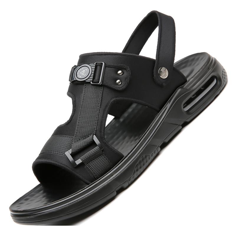 

2025 летние новые мужские повседневные сандалии двойного назначения из натуральной кожи с воздушной подошвой, пляжные туфли, тапочки для мужчин 2313 44 чёрный