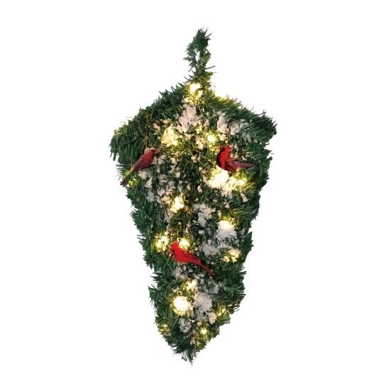 Yousheng Artificial Christmas Teardrop Swag 20" Faux Pine Greenery Teardrop Wreath with Fake Snow And Red Birds Ornament for Xmas Door Fireplace Table