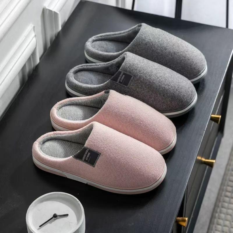Home cotton slippers men's home autumn and winter non-slip soft bottom elderly slippers indoor velvet warm couple cotton mop