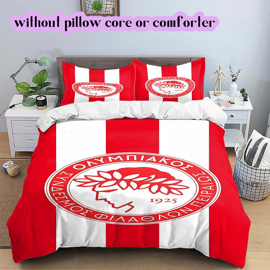 Olympiacos F.C Pattern Bedding Quilt Set Quilt Cover Pillowcase Home Decoration Birthday Gift (1 * duvet cover + 2 * pillowcase, without core)