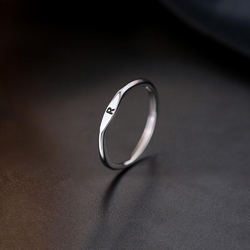 

New 925 Sterling Silver Letter Ring Charm Personality Simple Style Woman Ring Birthday Gift for Friends Exquisite Jewelry