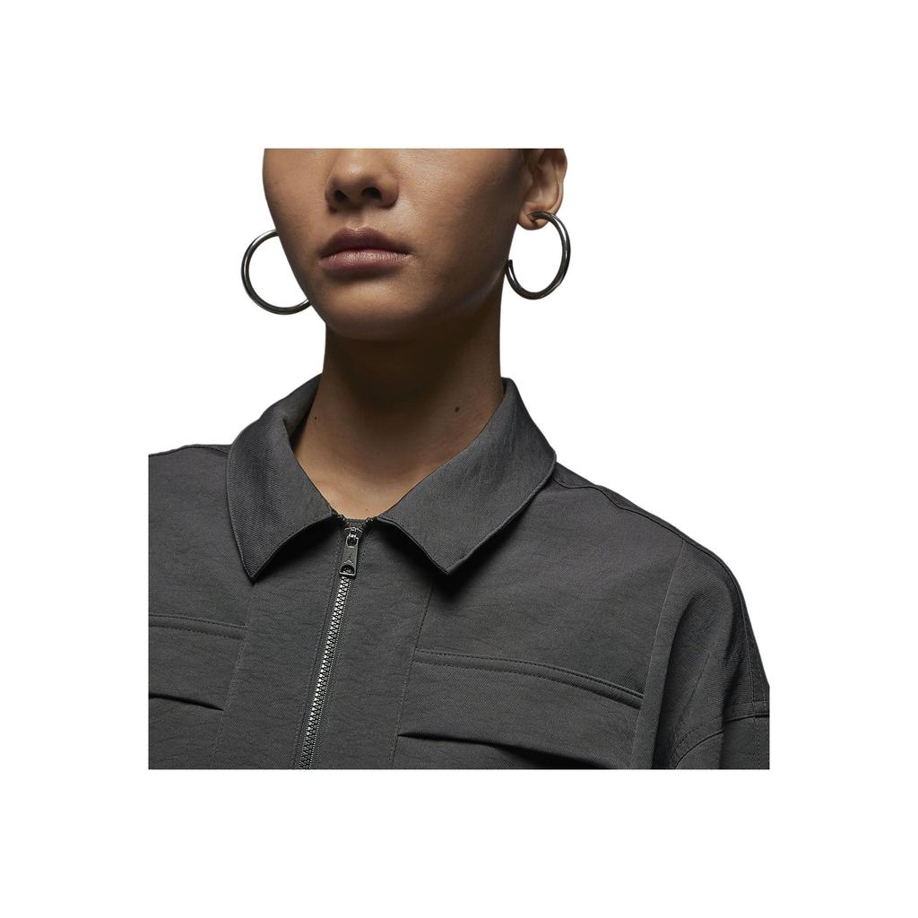 Jordan Solid Color Zip Pocket Collar Long Sleeve Jacket Women Outerwear Grey DX0505-022